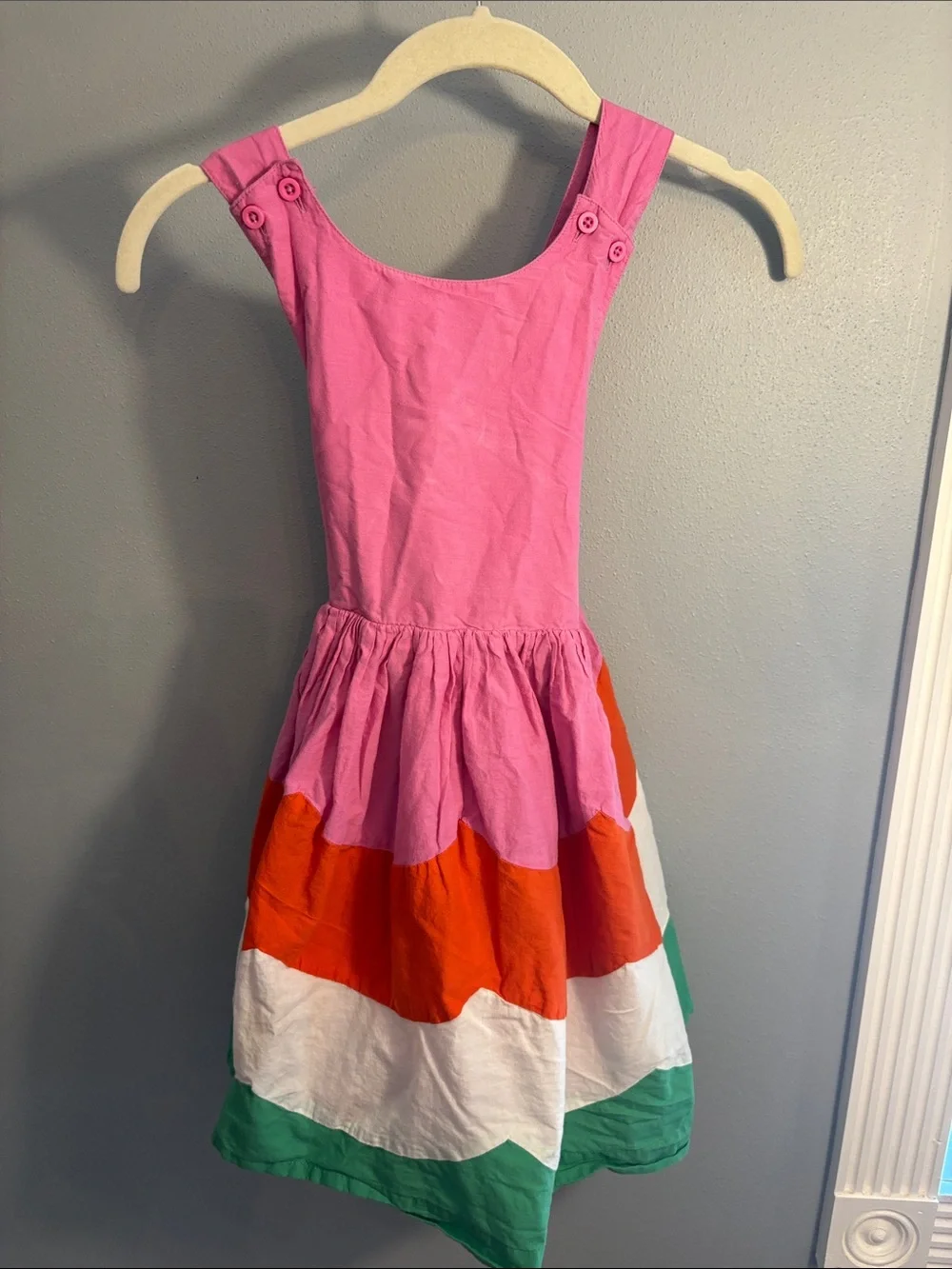 Mini Boden Soraya Mix-Color Tiered Dress - Pink, Orange, White & Green, 5-6Y